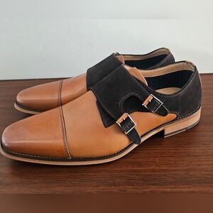 NEW LA MILANO Bobby Mens Monk Strap Brown Cap Toe Dress Shoes